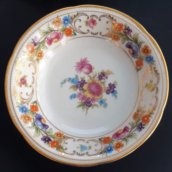 Dresden Flowers Bavaria Germany VTG 1940s Set of 6 Desert Bowls 5 1/8 Diameter - Picture 4 of 14